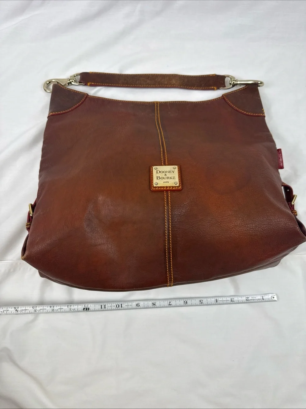 Vintage Dooney & Bourke Brown Leather Hobo Shoulder Bag with Brass Logo